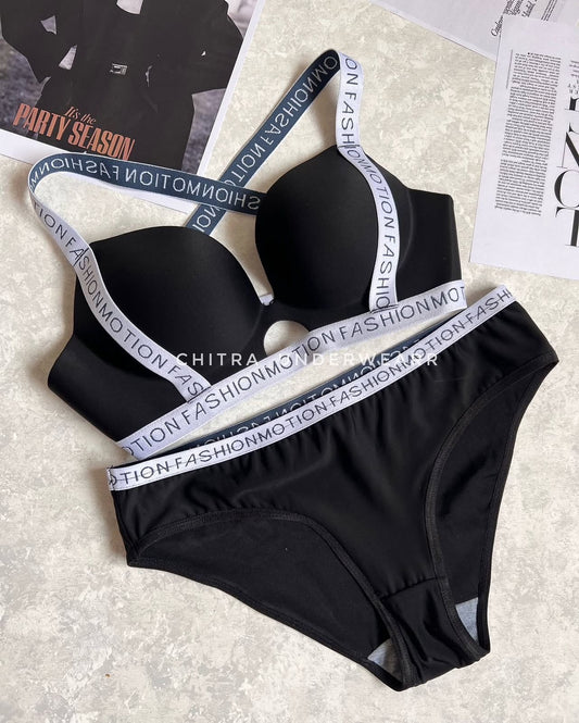 2pcs Women's Non-Underwire Letter Strap Bra and Panty set - My Store